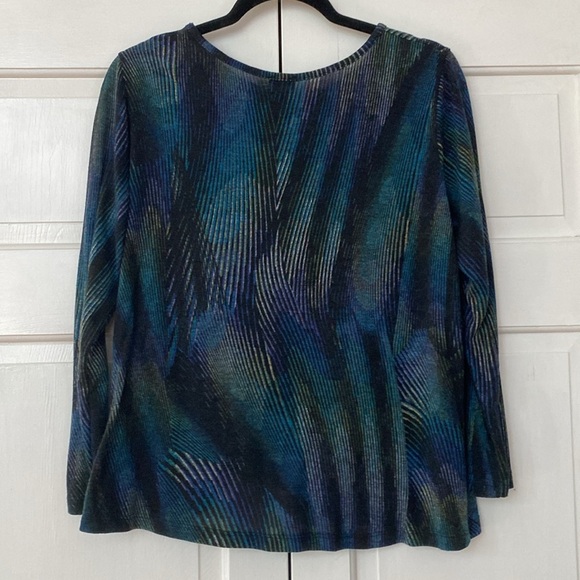 Clara Sun Woo Peacock Pinstripe Patterned Top Knotted Front Blouse Size Medium - Picture 8 of 8